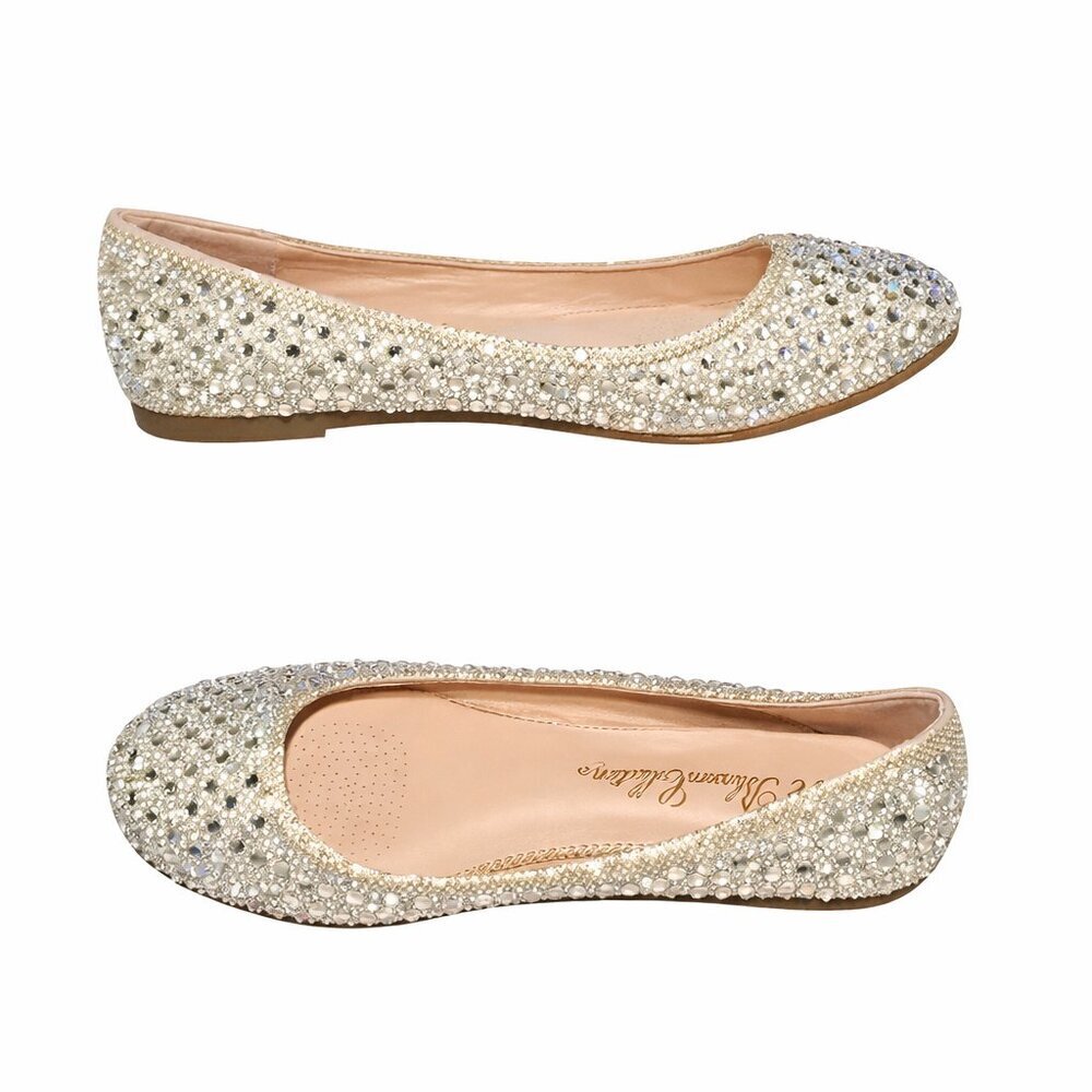 DE BLOSSOM Baba Rhinestone Ballet Flats Silver Sho